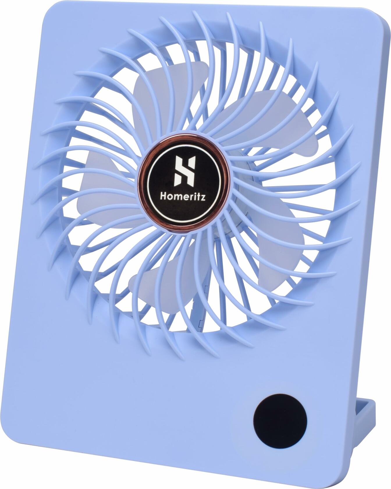 Homeritz Rechargeable Desk Fan 2000mAh Battery 180° Tilt Blue Compact