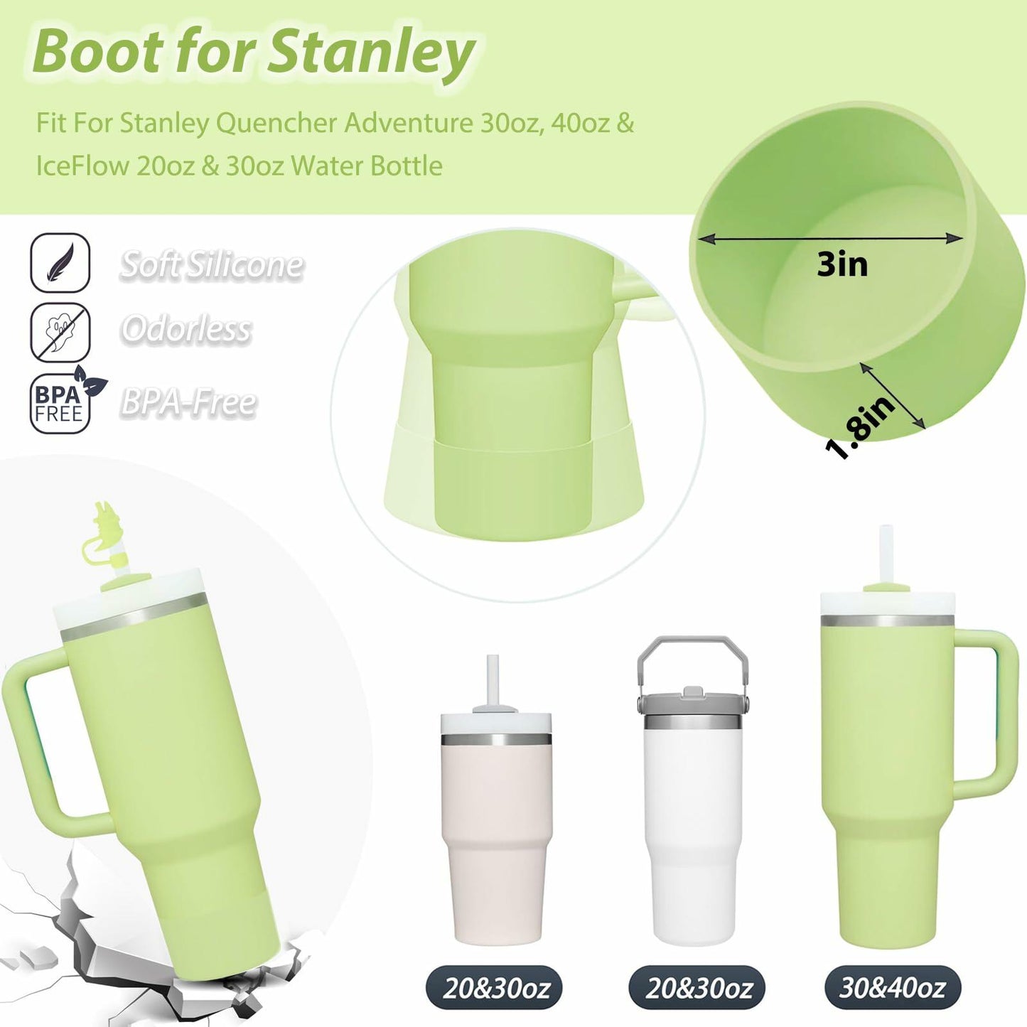 9PCS Stanley Cup Accessories Set Spill Stopper Straw Cover Boot Citron
