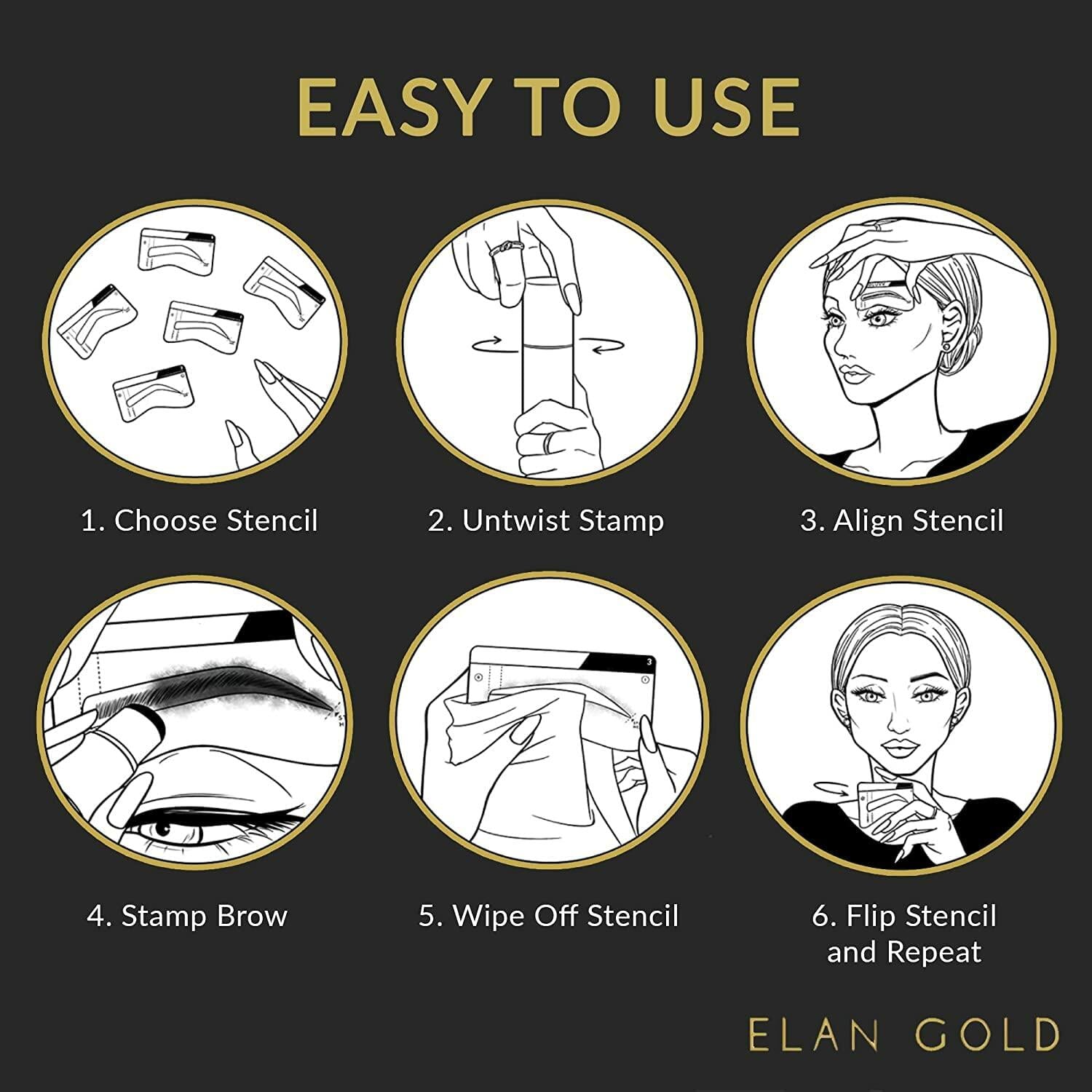 EGLD GOODLY Eyebrow Stamp Kit w/ Tweezer Waterproof Long-Lasting Nearly Black