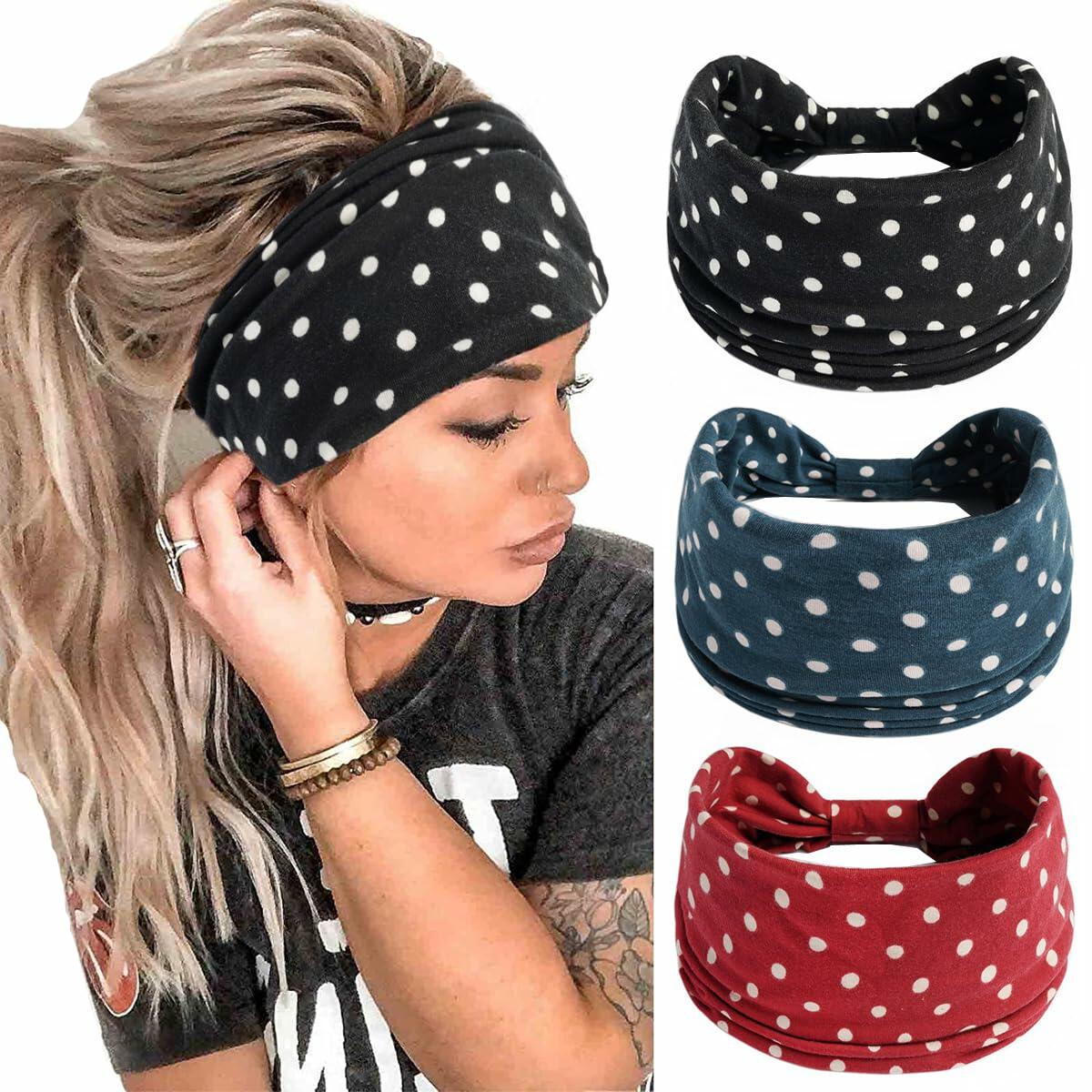 K-Elewon Women Wide Elastic Head Wrap Headband Sports Yoga 3 Pack A32