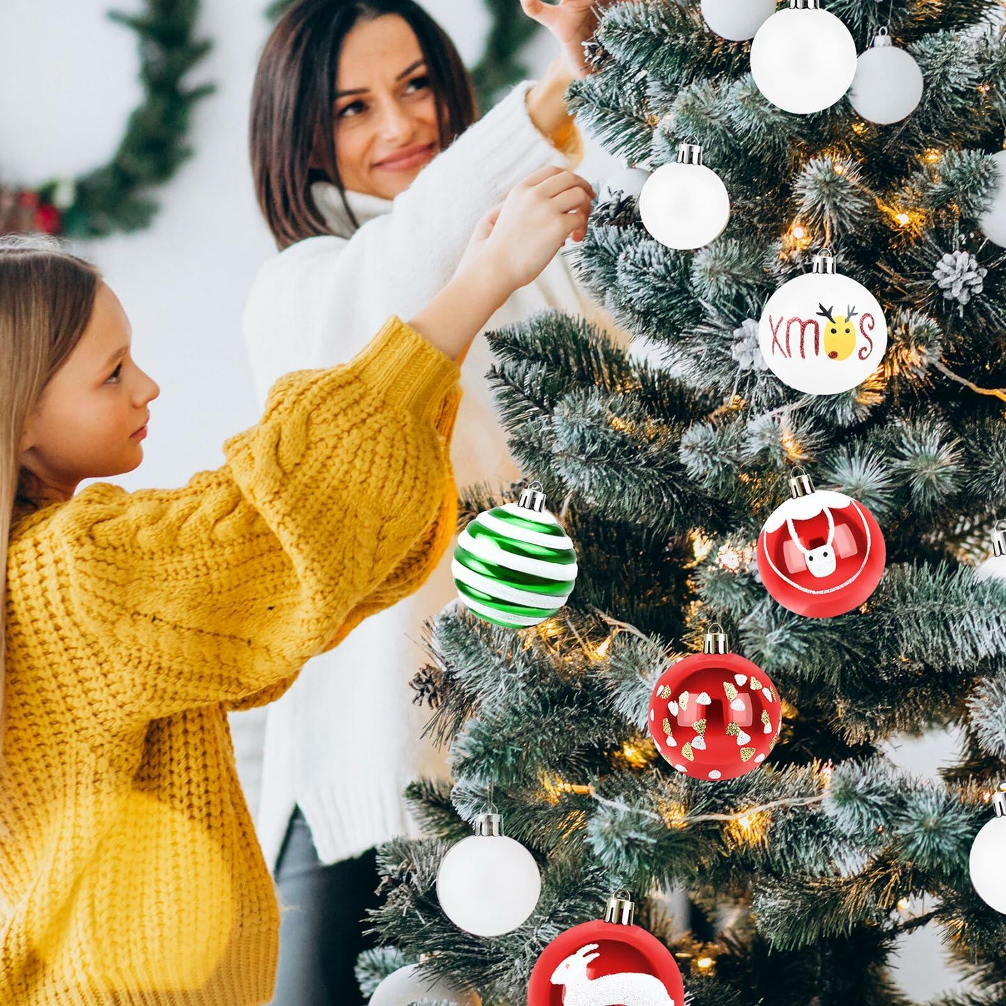 yintok Christmas Ornaments Balls 37ct 2.36" & 1.18" Red Green White Xmas