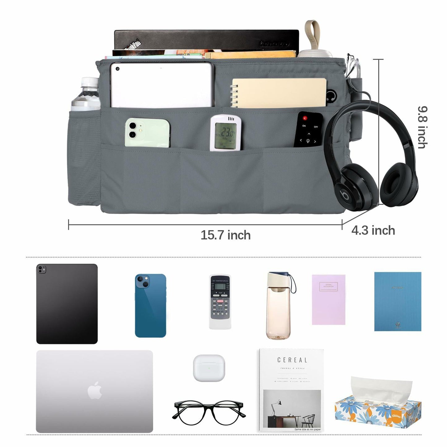 WOMACO Bunk Loft Bed Side Caddy 12 Compartments Lake Green Medium