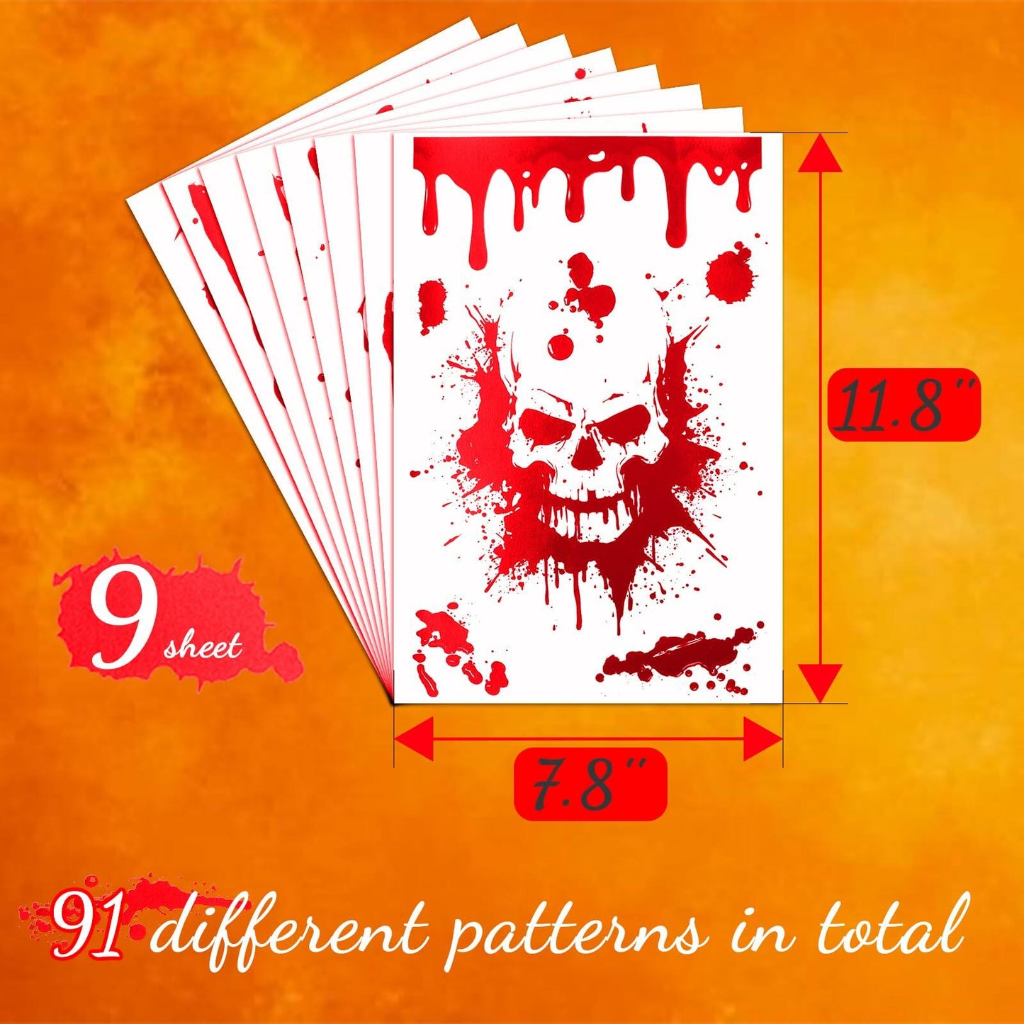 Oeyliz Halloween Window Stickers Bloody Hand & Footprint 9 Sheets Decor