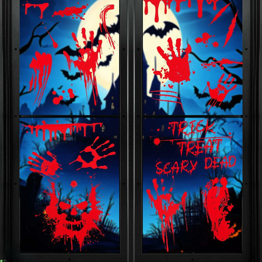 Oeyliz Halloween Window Stickers Bloody Hand & Footprint 9 Sheets Decor