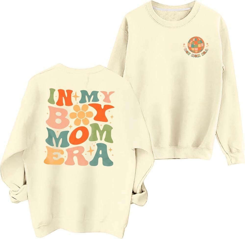 Boy Mom Sweatshirt Women In My Boy Mom Era Long Sleeve Pullover Black