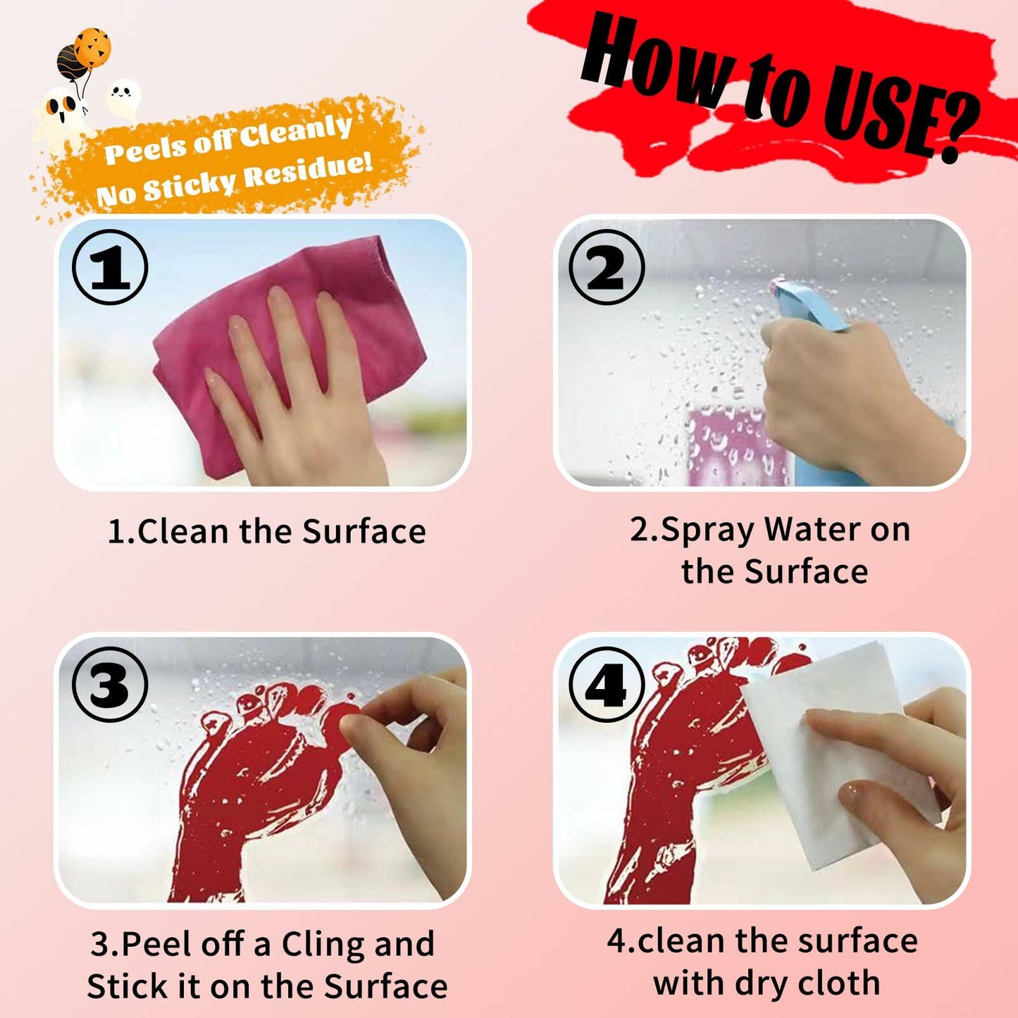 Oeyliz Halloween Window Stickers Bloody Hand & Footprint 9 Sheets Decor