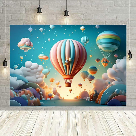 Sky Hot Air Balloon Photo Backdrop 7x5FT Birthday Newborn Gender Reveal