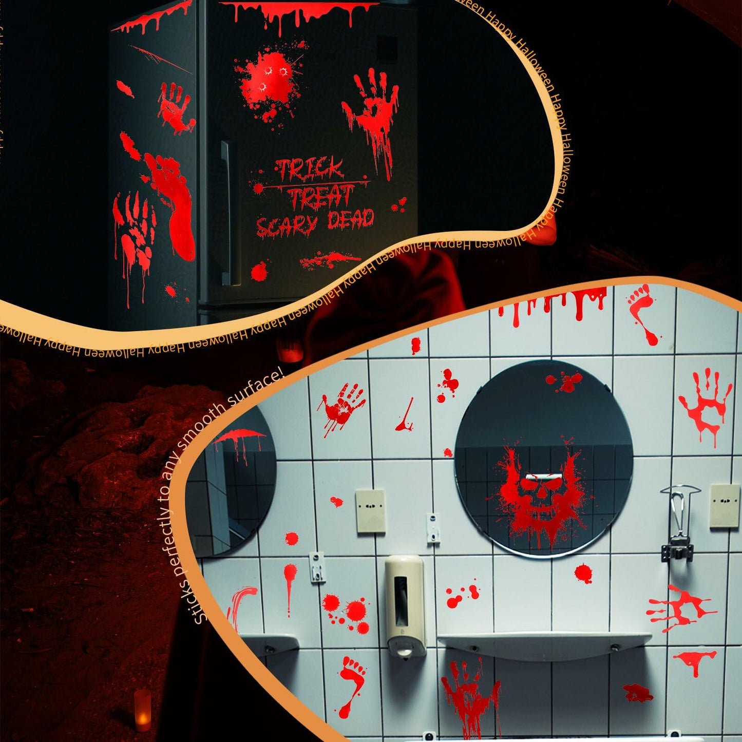 Oeyliz Halloween Window Stickers Bloody Hand & Footprint 9 Sheets Decor