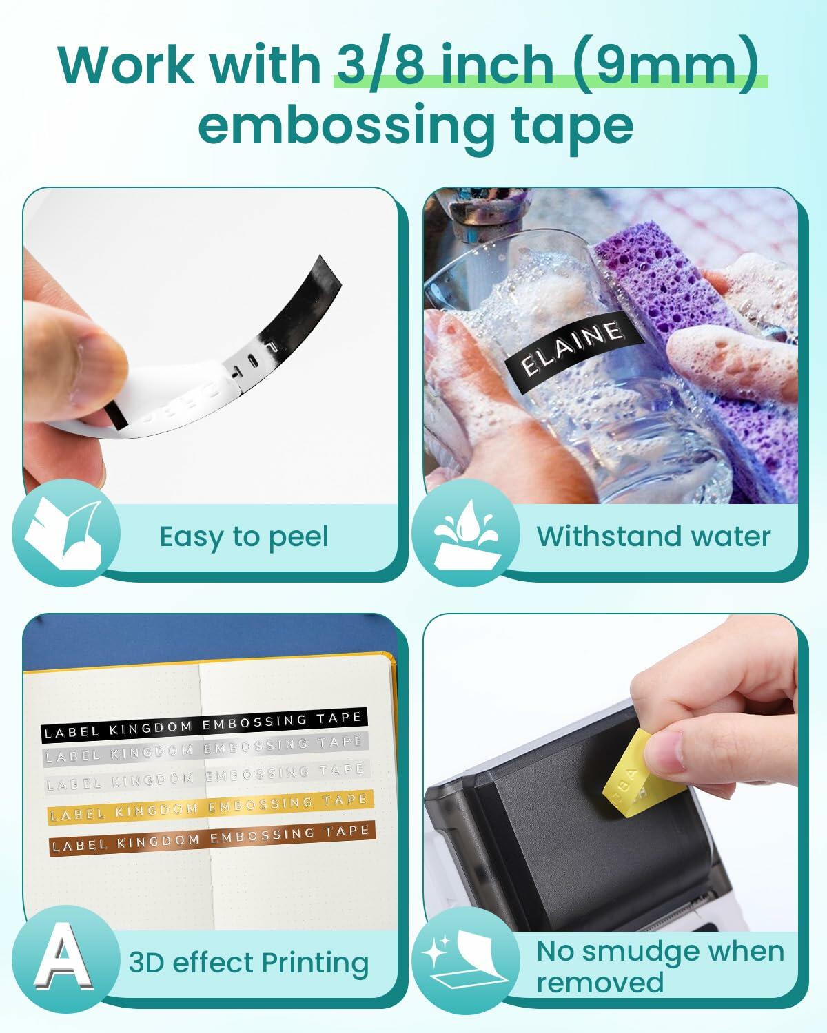 Label KINGDOM Pink Omega S Embossing Label Maker with 10 Rolls Tape