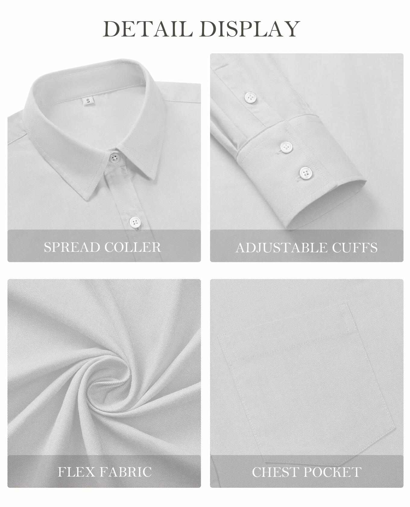 Gleeivy Women's Wrinkle Free Oxford Button Down Shirt Light Gray Size L