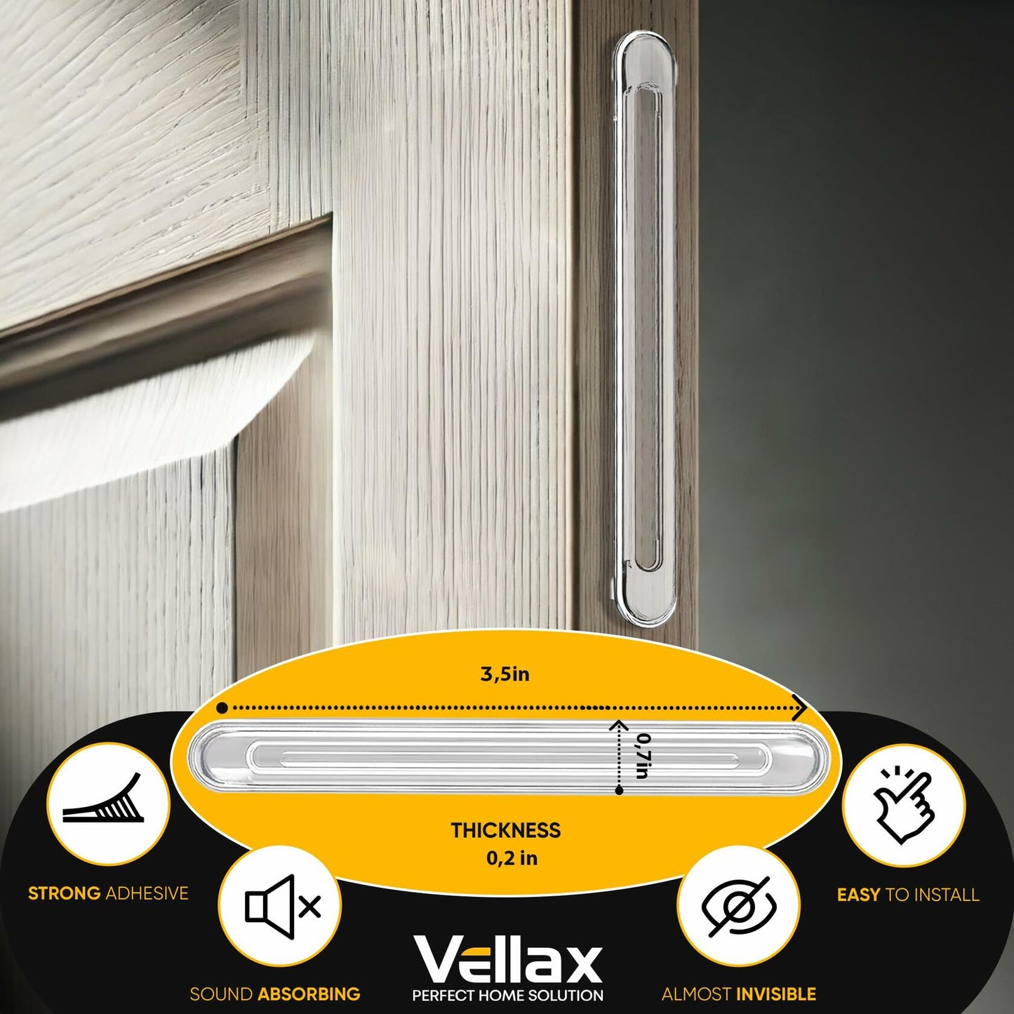 Vellax Clear Silicone Wall Protector Strips 3.5x0.7x0.2in 8 Count