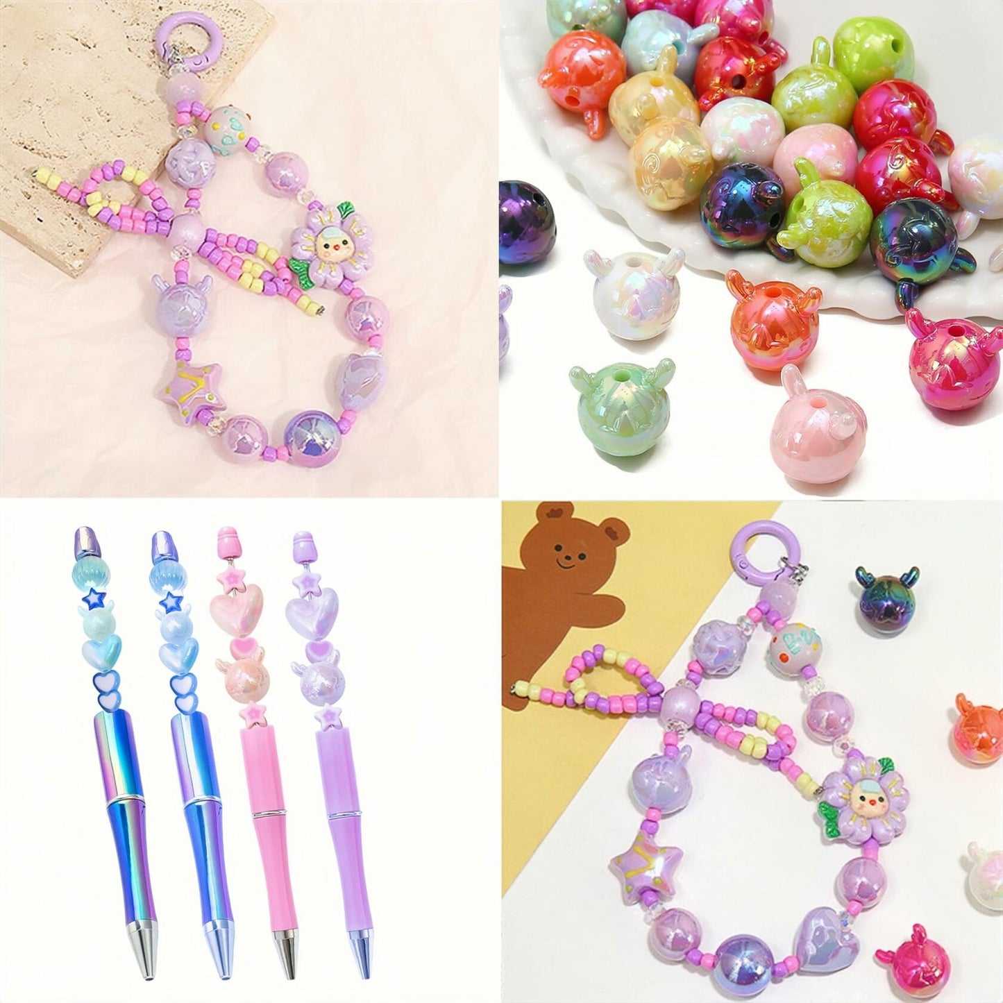 18Pcs Cute Beads for Pens (Acrylic, Mixed Color, Dragon Head Cat) - DIY