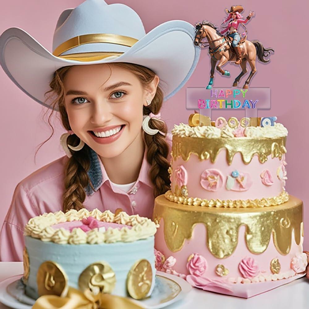 Palegg Cowgirl Cake Topper Western Party Supplies Brown Orange Red Acrylic