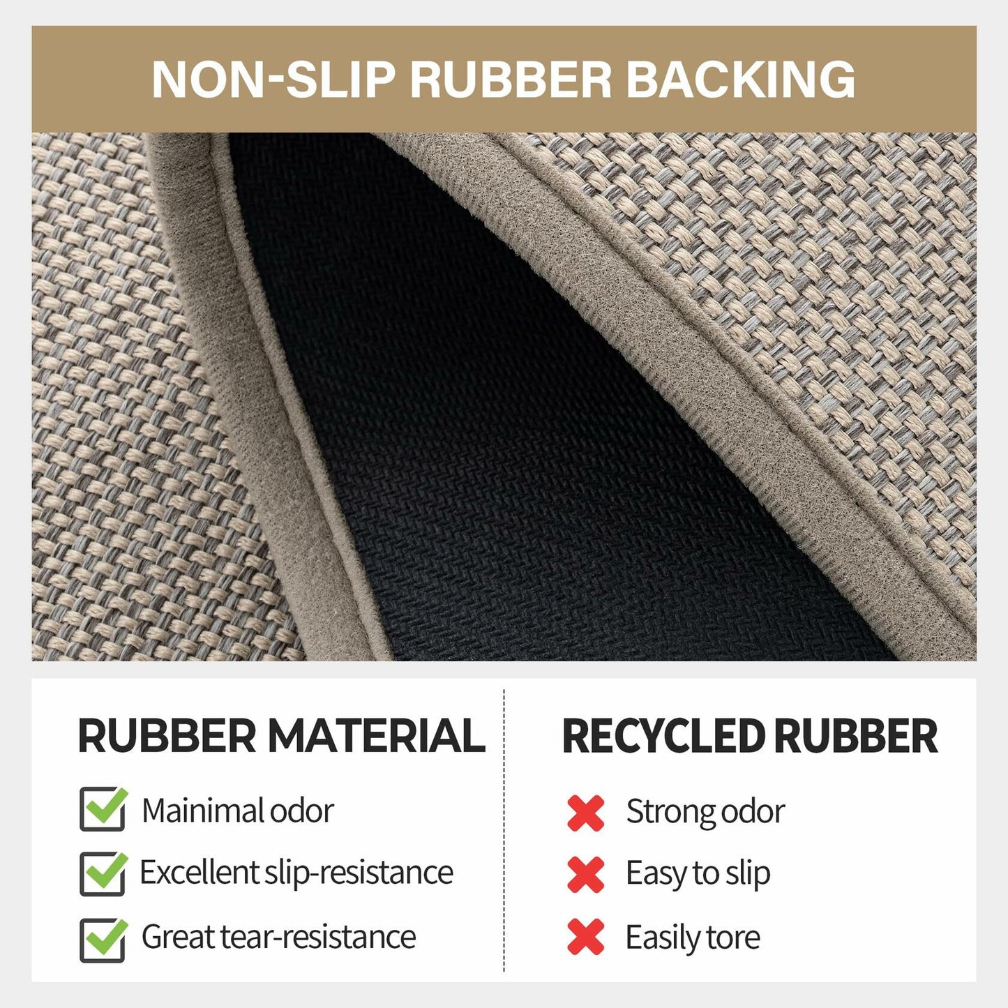 GRANNY SAYS Non-Slip Rubber Door Mat 17x47in Khaki Low Profile Runner