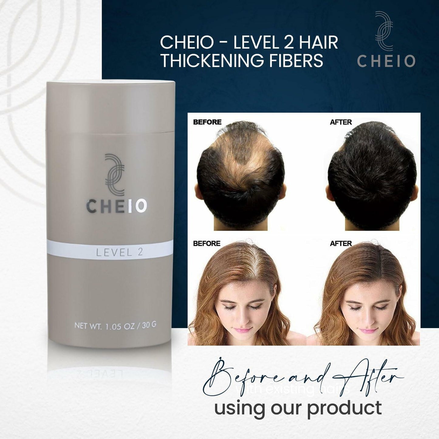 Cheio Hair Thickening Fibers 30g Level 2 Medium Brown Keratin Fibers