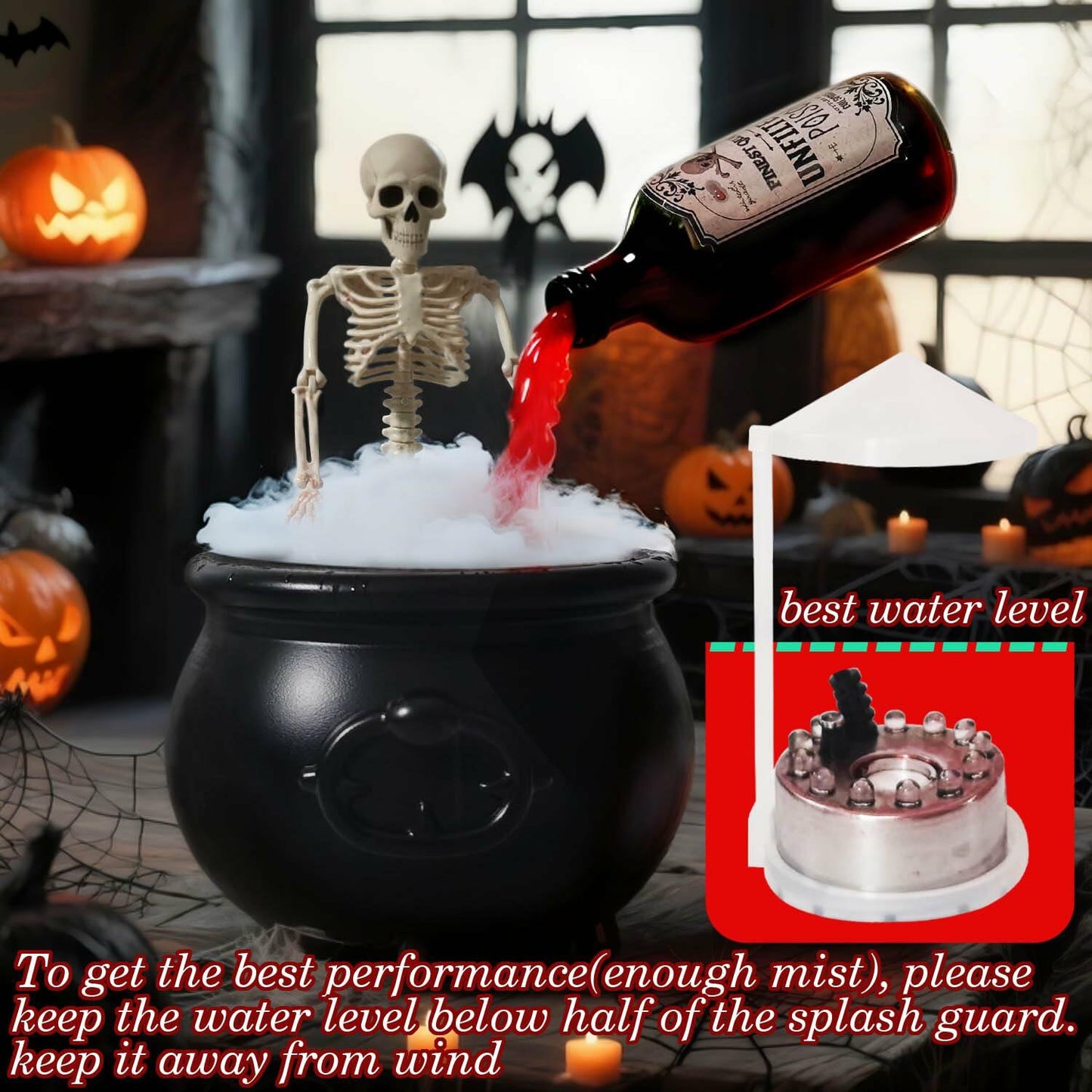 UPLAVIE Ultrasonic Mist Maker Fogger Halloween Decoration Black Cauldron