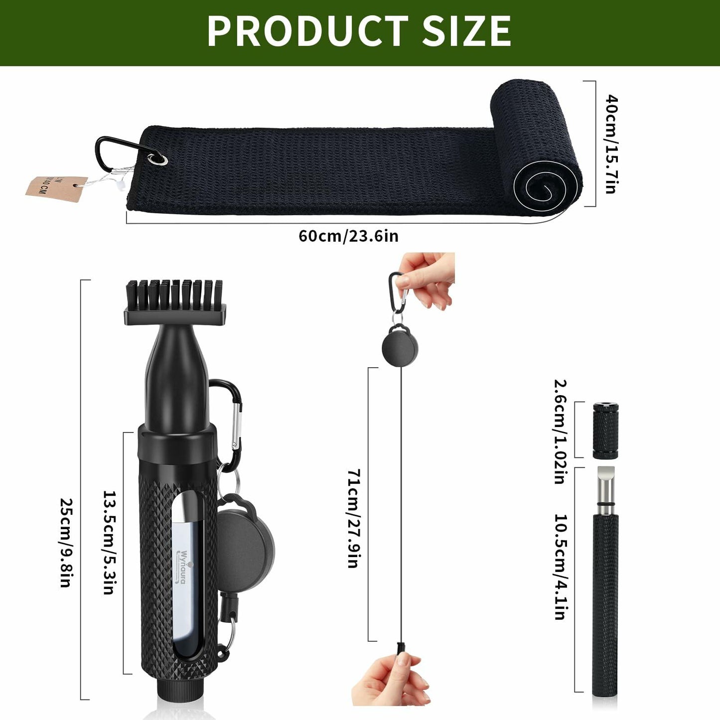 Wynaura Pro Golf Club Cleaner Brush Set with Groove Sharpener & Towel Black