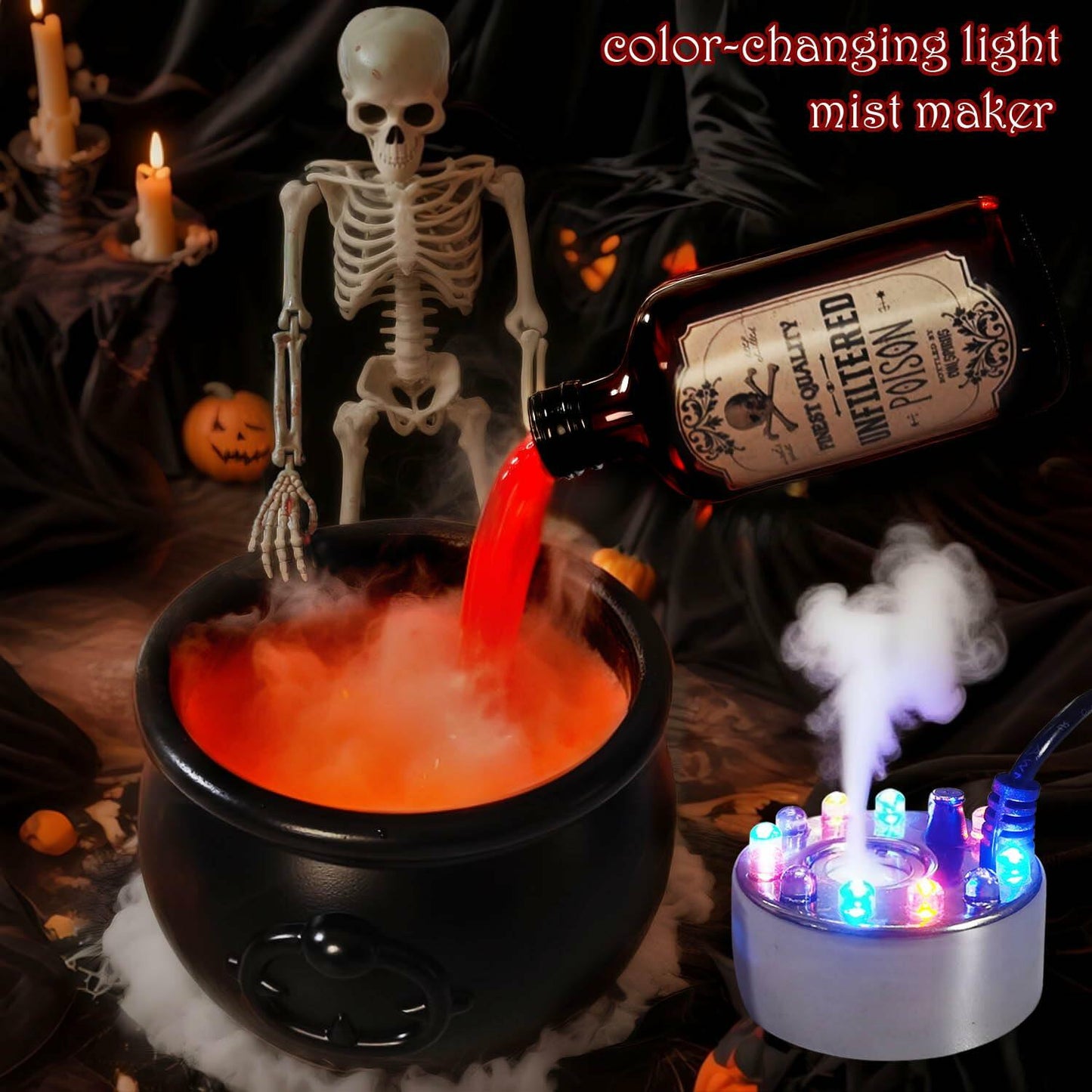 UPLAVIE Ultrasonic Mist Maker Fogger Halloween Decoration Black Cauldron
