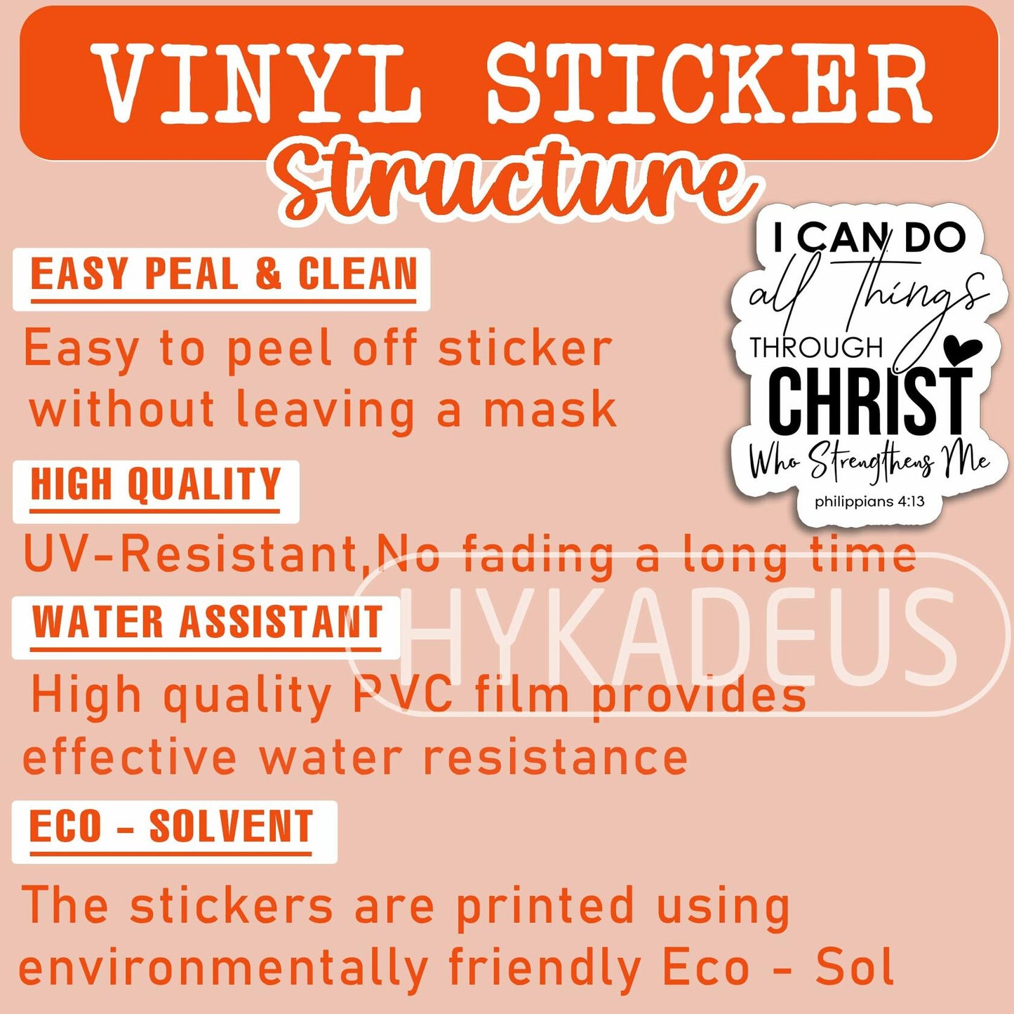 HYKADEUS I Can Do All Things Christian Bible Verse Stickers 3x2.5in 3Pc