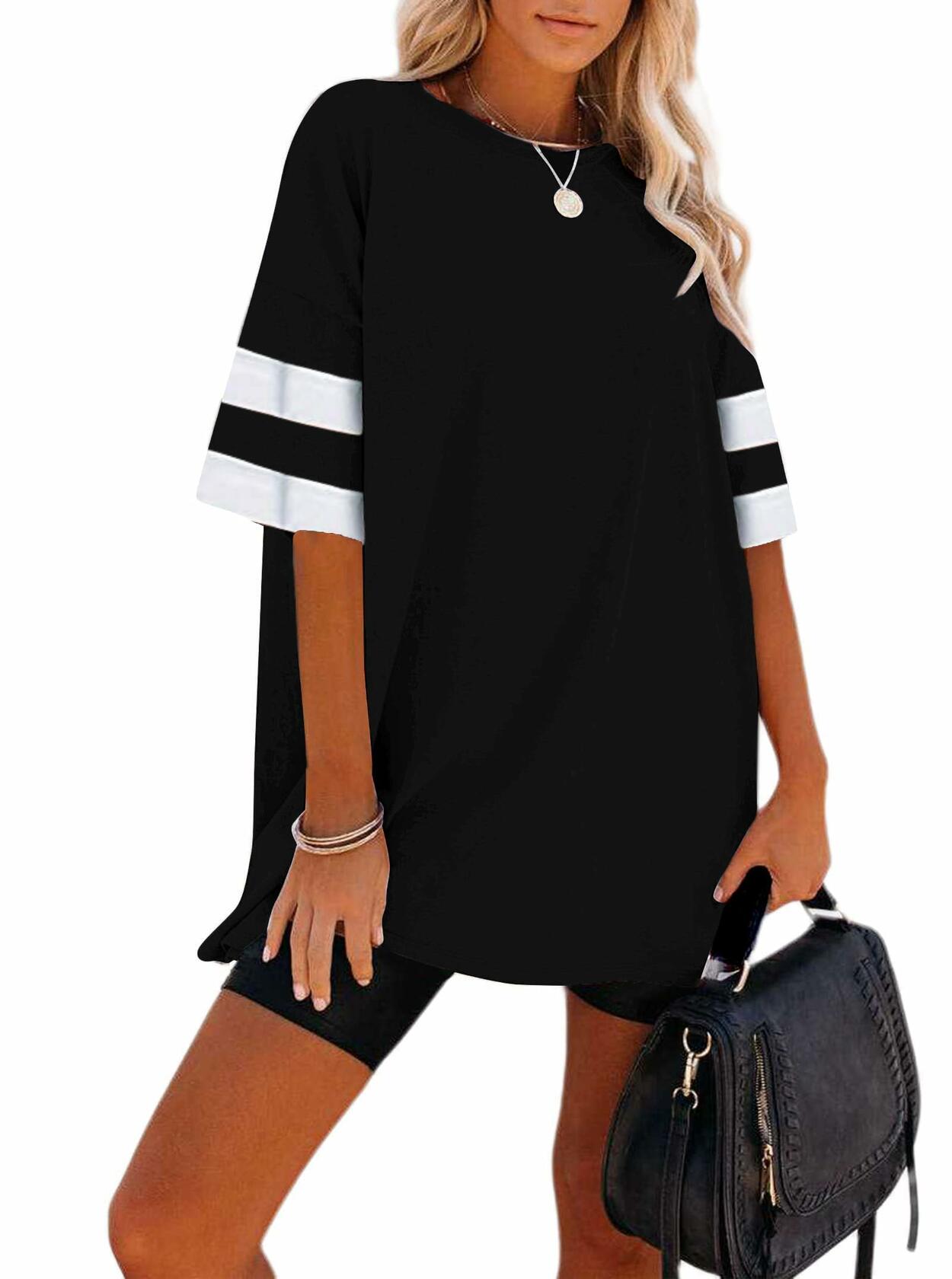 Remidoo Womens Oversized Baseball Tshirt Crewneck Black Size XXL