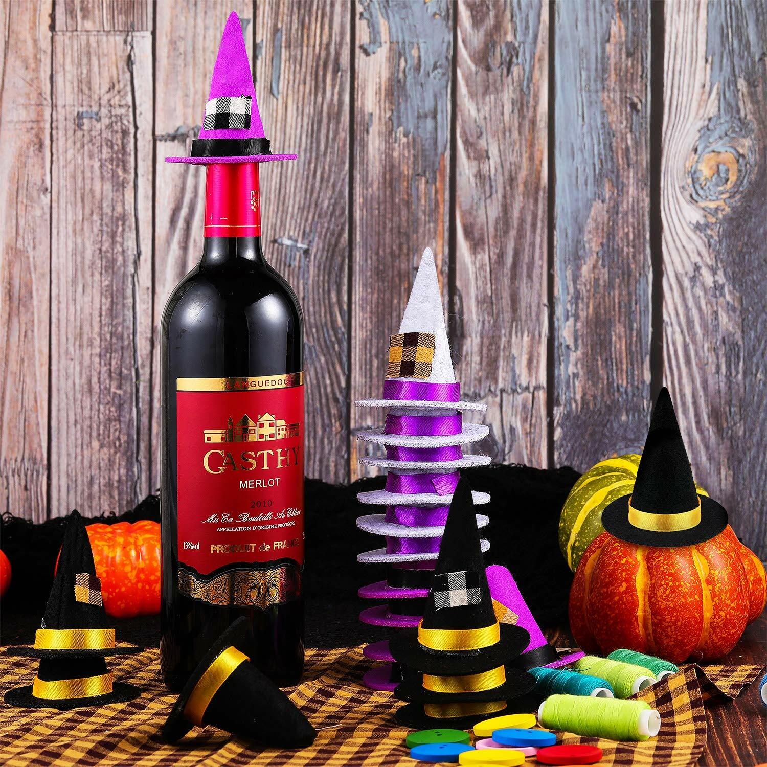 Geyoga 18pcs Halloween Mini Witch Hats Colorful Small Felt Party Decor