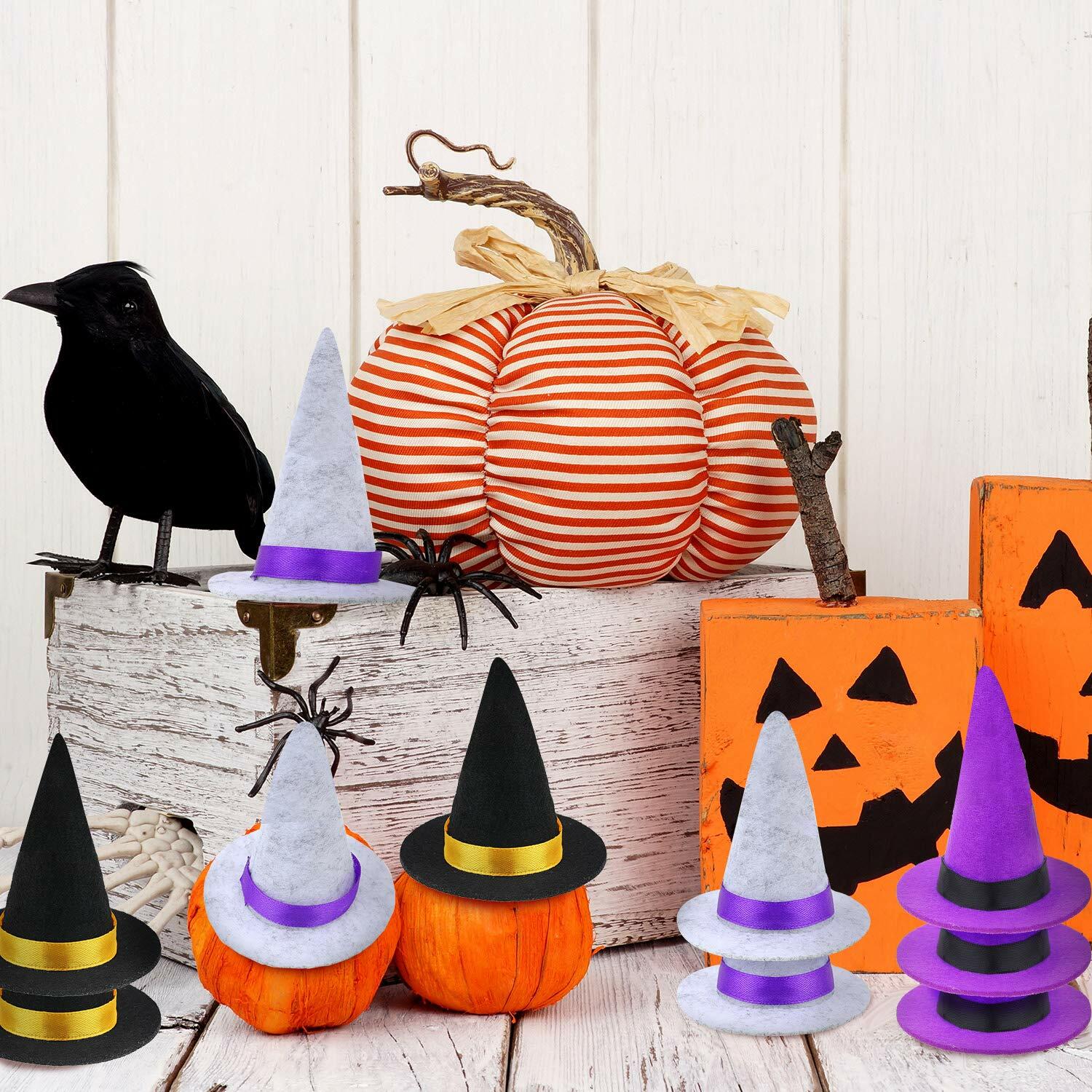 Geyoga 18pcs Halloween Mini Witch Hats Colorful Small Felt Party Decor