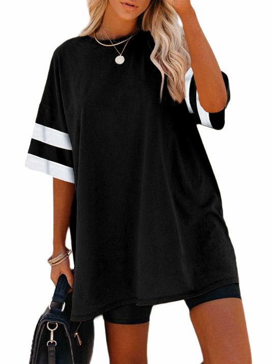 Remidoo Womens Oversized Baseball Tshirt Crewneck Black Size XXL