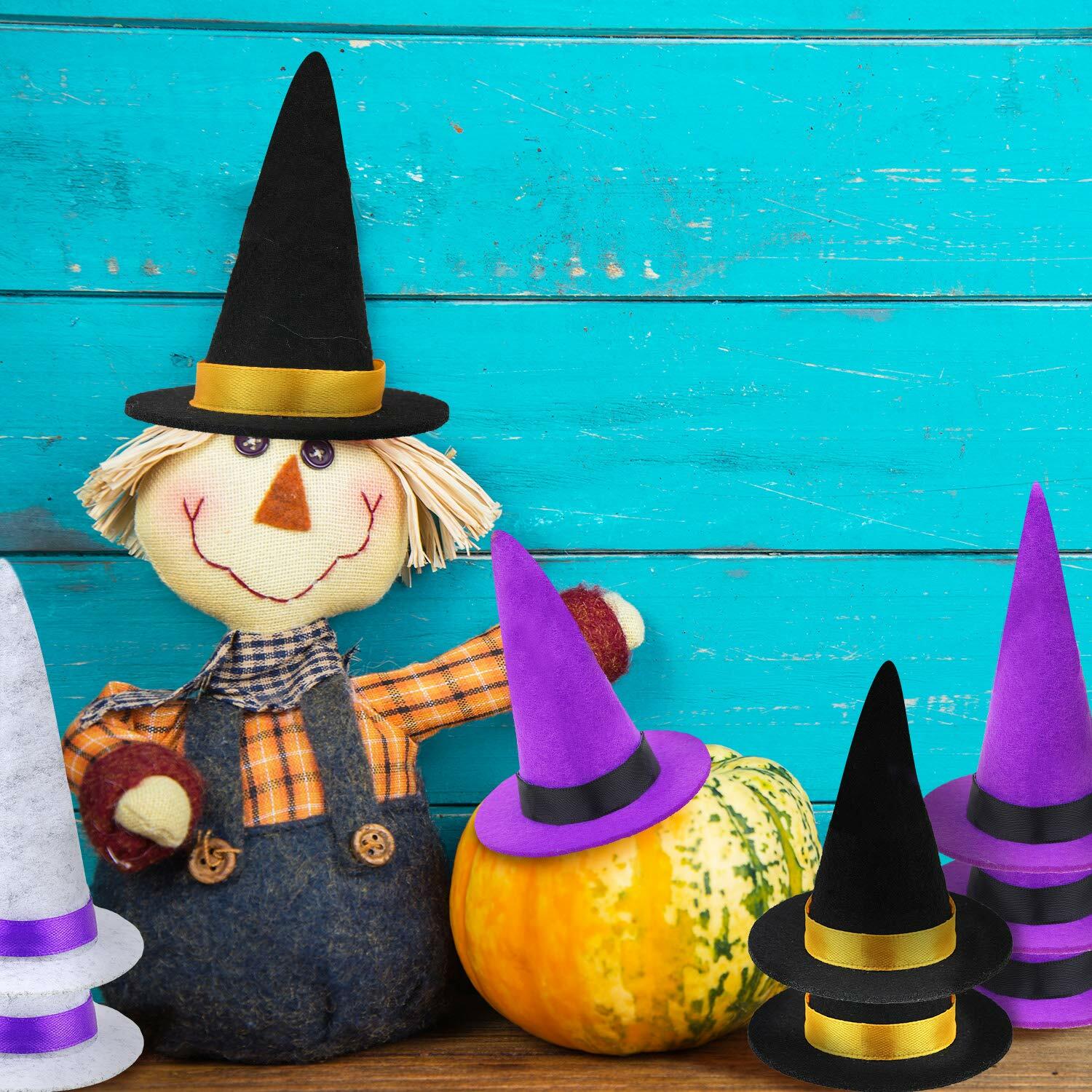 Geyoga 18pcs Halloween Mini Witch Hats Colorful Small Felt Party Decor