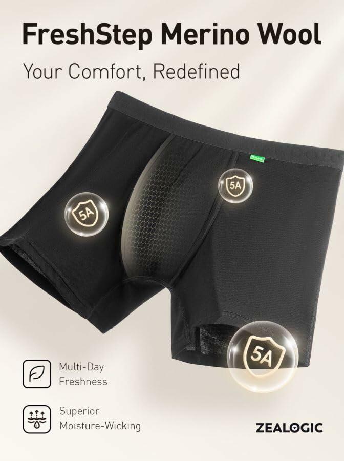 ZeaLogic Men’s Merino Wool Boxer Briefs Moisture Wicking Silver Gray