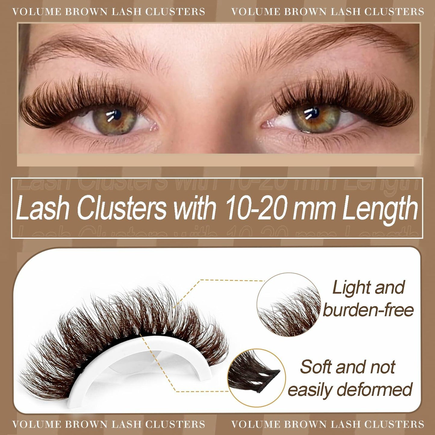 FOINEMYED Brown Lash Clusters 10-20mm 154PCS Fluffy Individual False Lashes