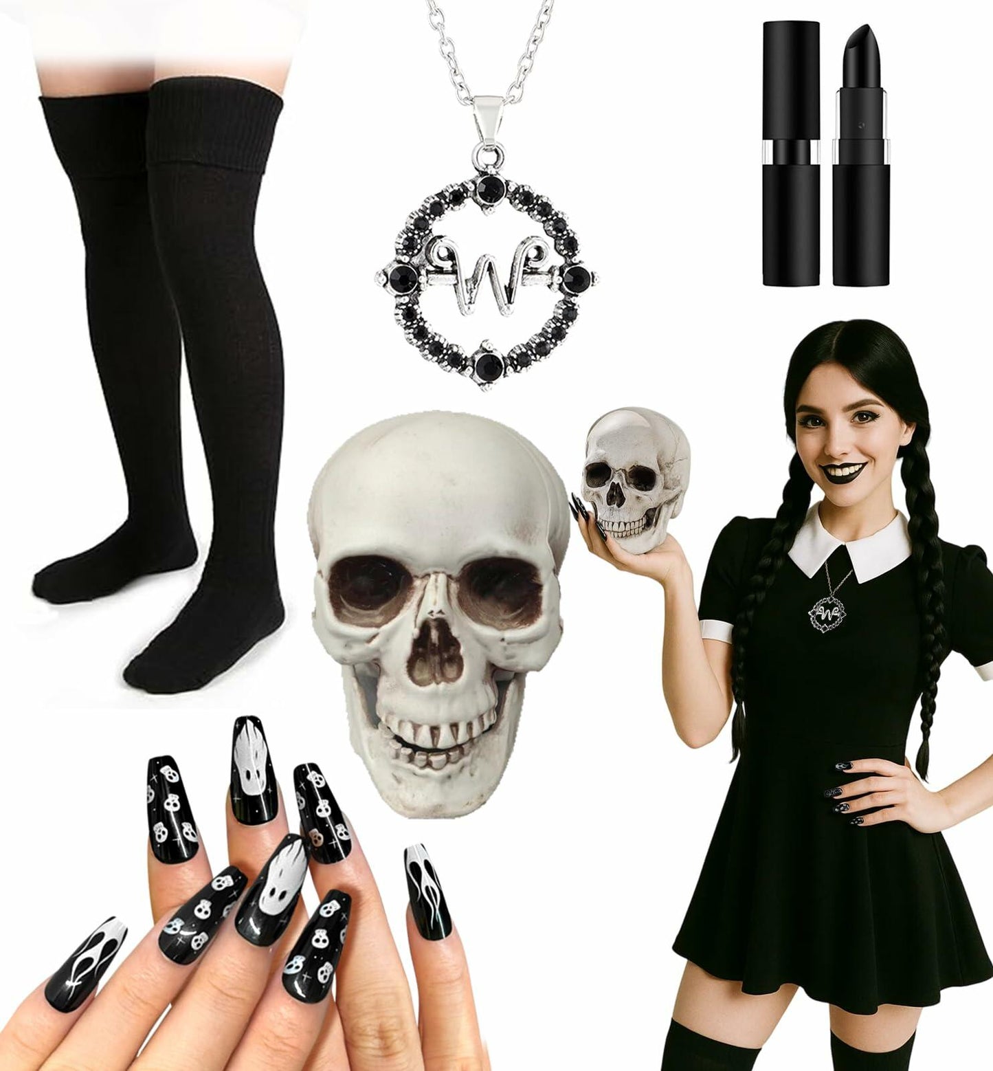 Swooflia 5PCS Women’s Halloween Costume Accessories Set Skull Necklace