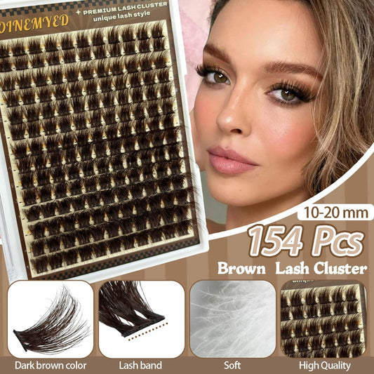 FOINEMYED Brown Lash Clusters 10-20mm 154PCS Fluffy Individual False Lashes