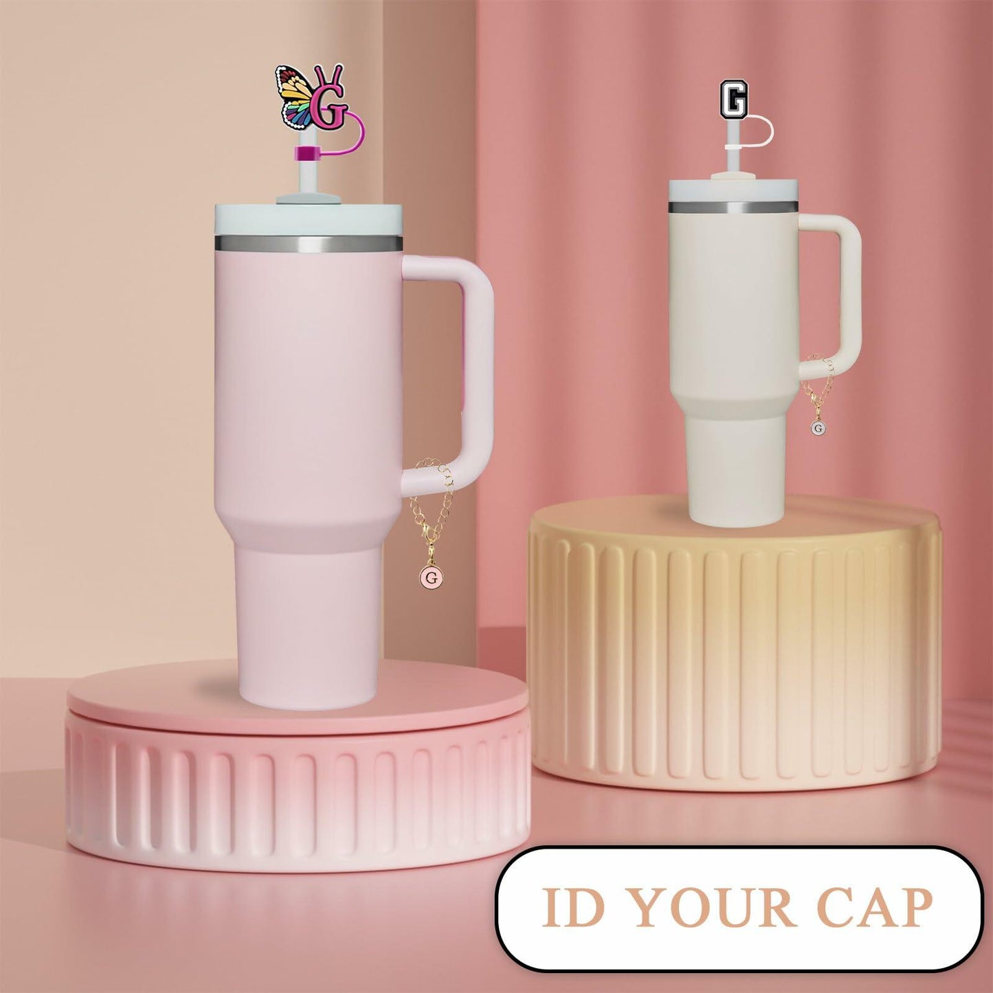 Stanley Cup Straw Covers 3-Pack with Personalized Initial Charms 30&40oz