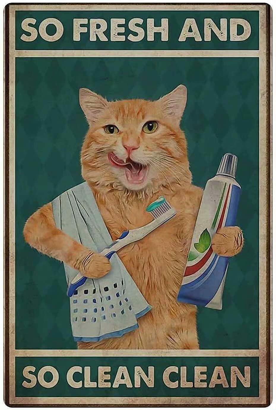Licpact Bathroom Cat So Fresh and So Clean Metal Tin Sign 12x8 Inches