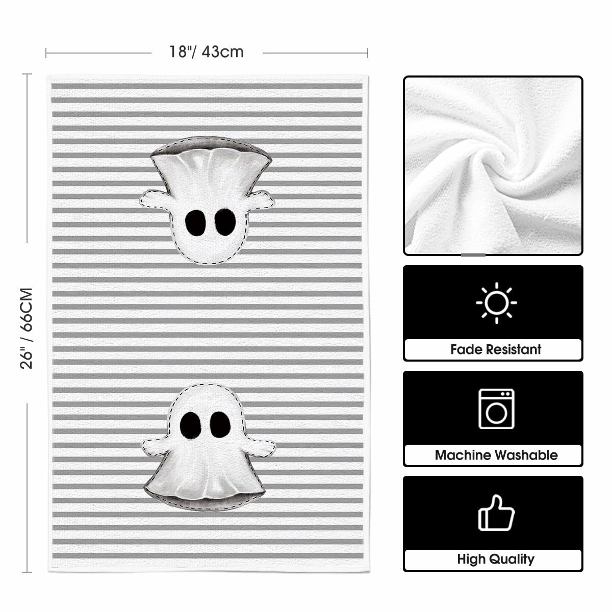 Artoid Mode Halloween Kitchen Towels Ghost Stripes Spider Web 18x26 Set 2