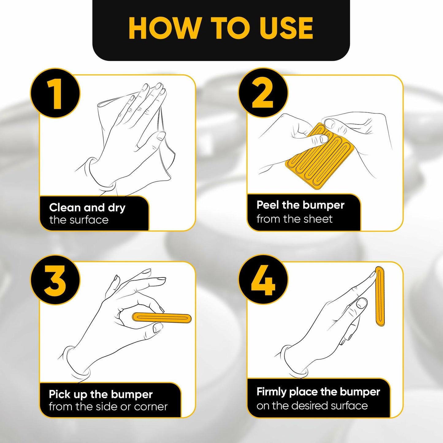 Vellax Clear Silicone Wall Protector Strips 3.5x0.7x0.2in 8 Count