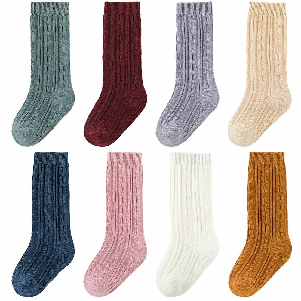 Zumou Toddler Knee High Socks Cable Knit Cotton Assorted 8-Pack Size 1-3T