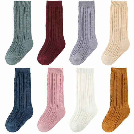 Zumou Toddler Knee High Socks Cable Knit Cotton Assorted 8-Pack Size 1-3T