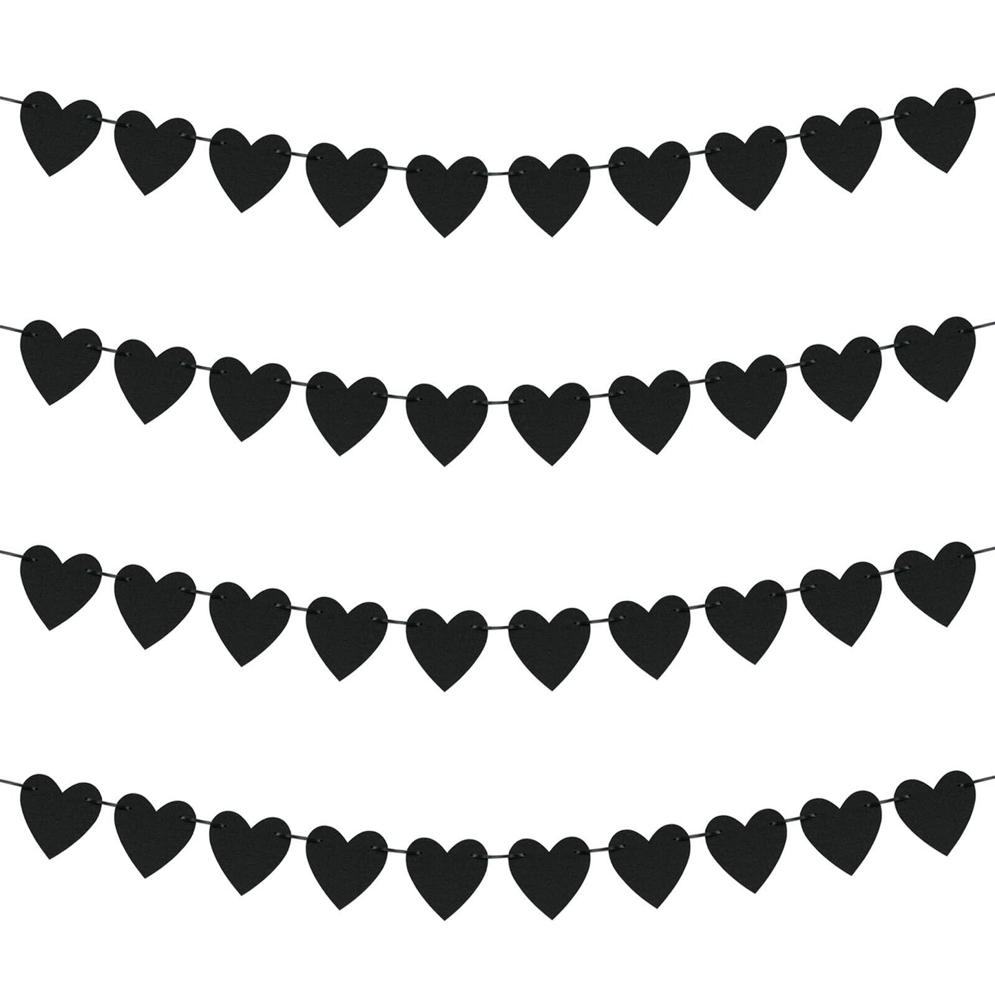Guzon 4 Sets Black Heart Felt Banners Gothic Wedding Valentine Party Decor