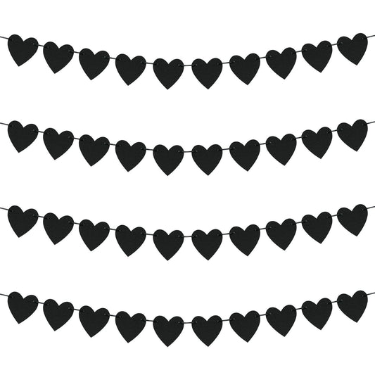 Guzon 4 Sets Black Heart Felt Banners Gothic Wedding Valentine Party Decor