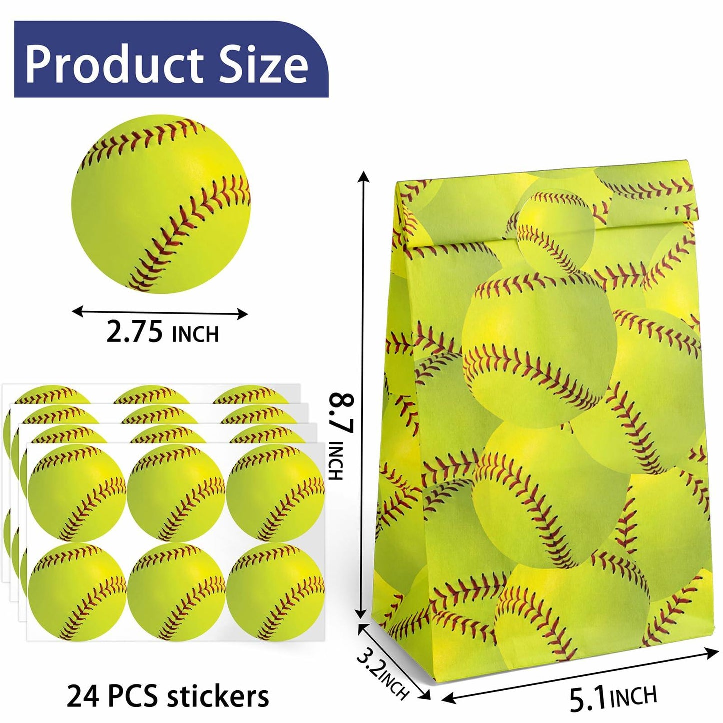Outego 24 Softball Party Favor Bags with Stickers Kids Birthday Supplies