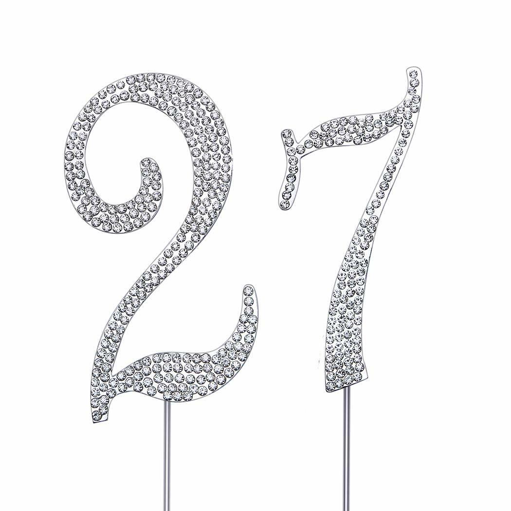 MAGJUCHE Silver 27" Crystal Number 27 Cake Topper Birthday Anniversary