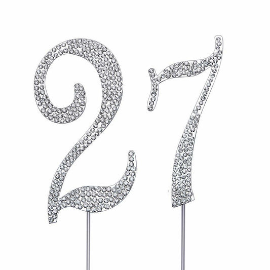 MAGJUCHE Silver 27" Crystal Number 27 Cake Topper Birthday Anniversary