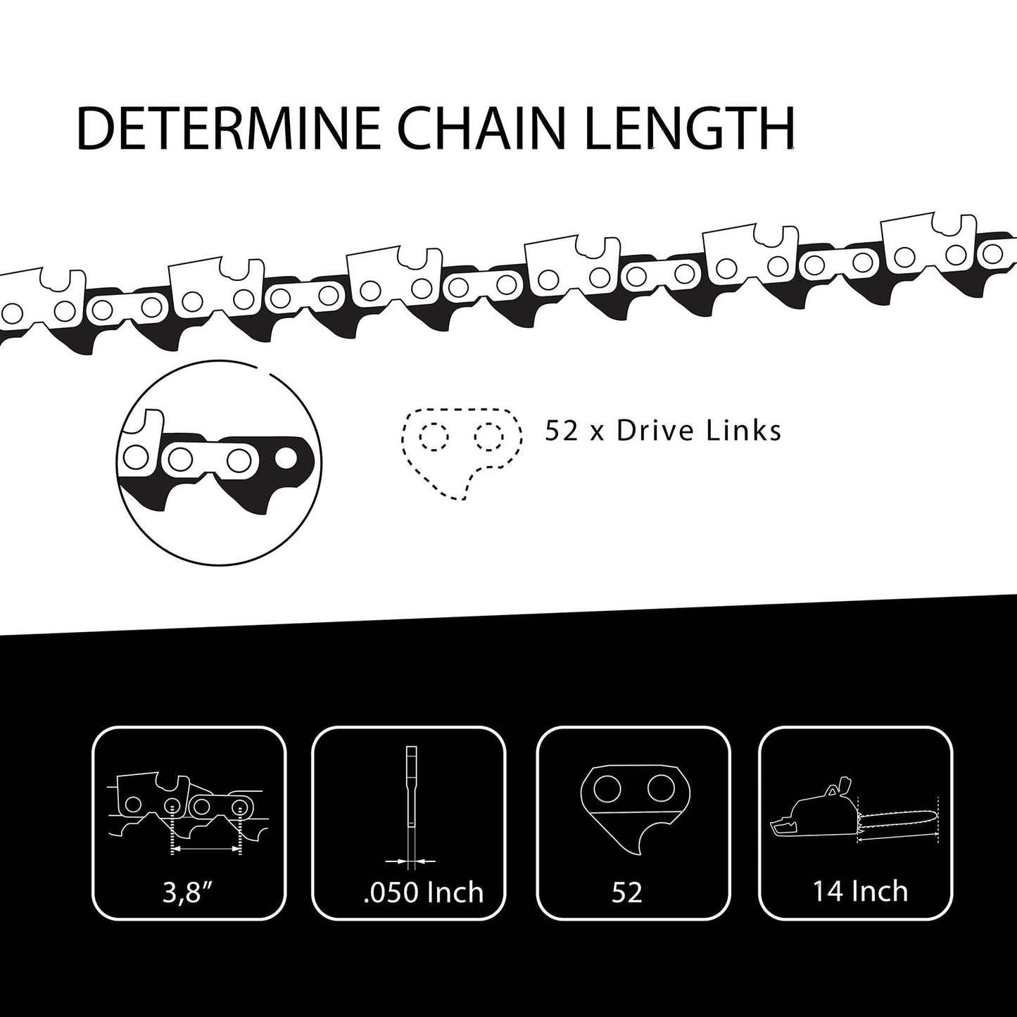Tallox 3 Pack 14" Chainsaw Chains 3/8 LP .043 52 Drive Links