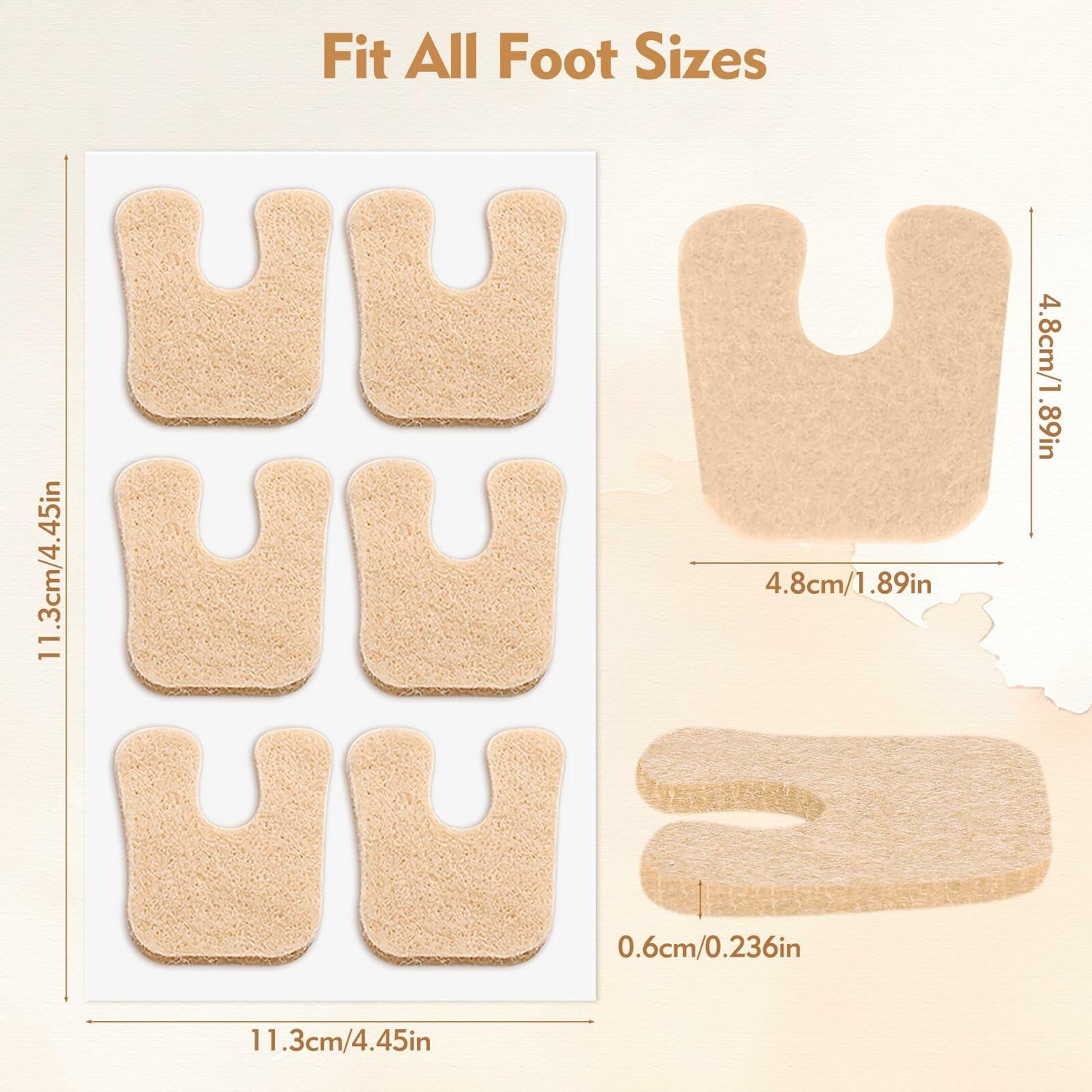 HiShutiao 24 Pcs U-Shaped Felt Callus Pads Beige Self Adhesive Foot Pain Relief