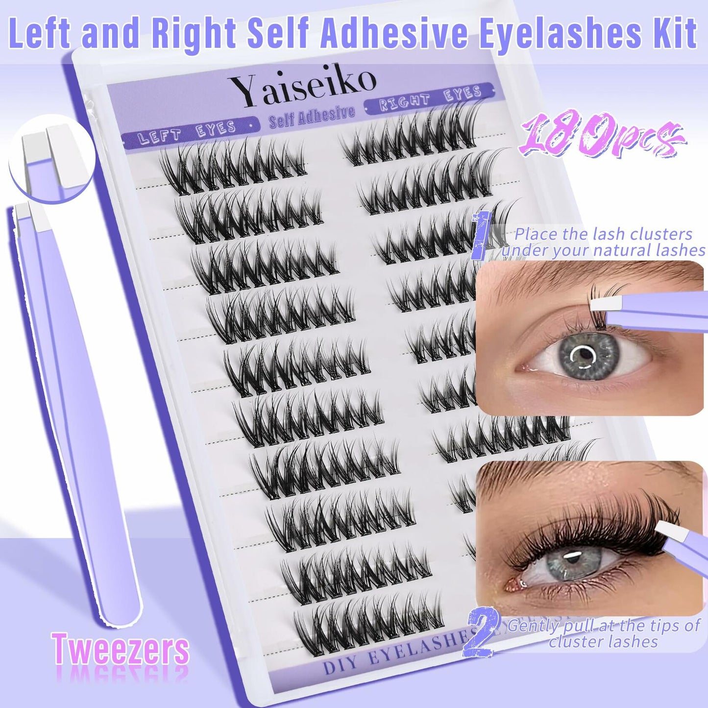 Yaiseiko Self Adhesive Lash Clusters Wispy C Curl 8-17MM 180Pcs