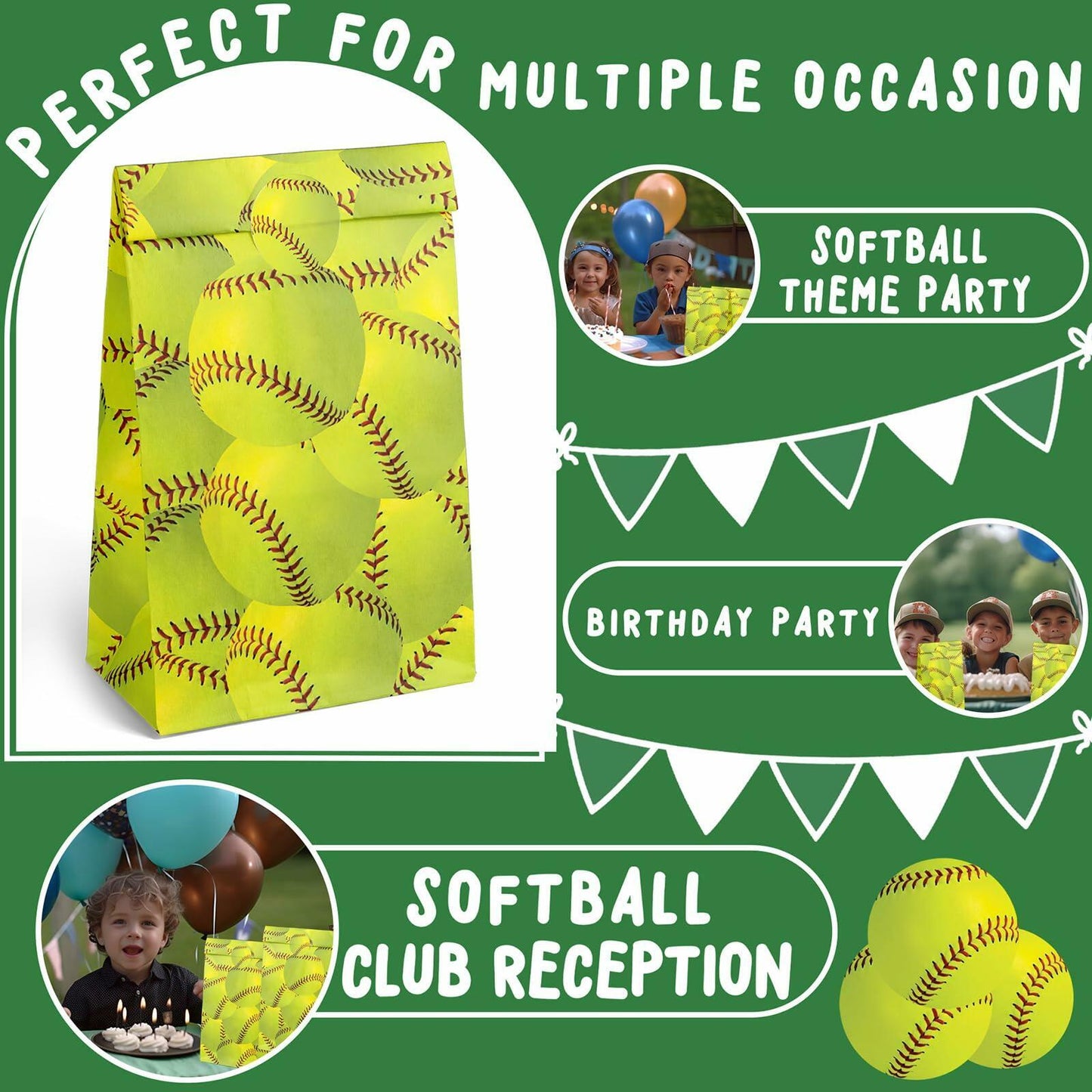 Outego 24 Softball Party Favor Bags with Stickers Kids Birthday Supplies