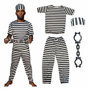 Cossneer Halloween Prisoner Costume Adult Striped Outfit with Chains One Size