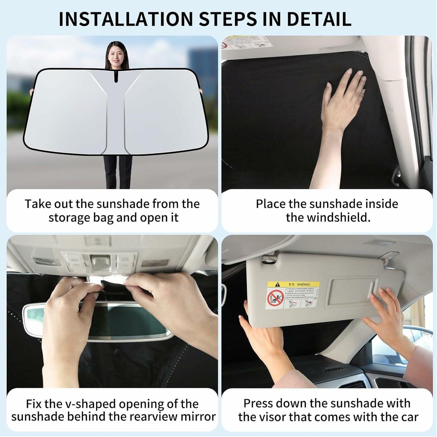 Windshield Sun Shade Front Car Sunshade Anti-Glare Visor Extender Titanium