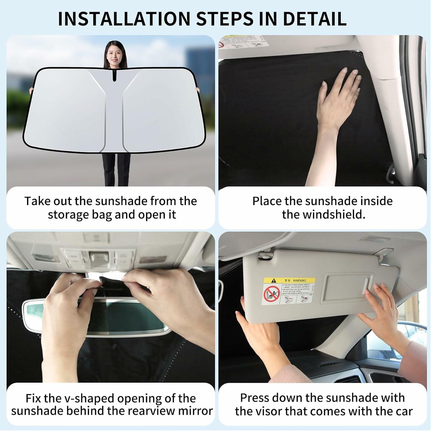 Windshield Sun Shade Front Car Sunshade Anti-Glare Visor Extender Titanium